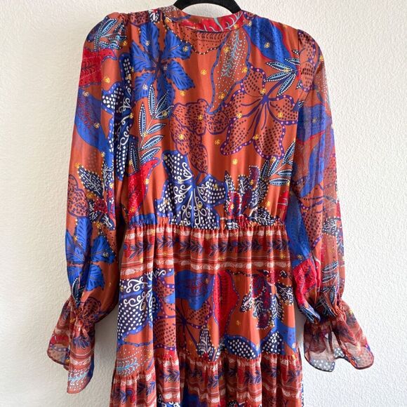 House of Harlow Maxi Tiered Floral Rustic Boho Long Sleeve Dress Size Small - Picture 13 of 14